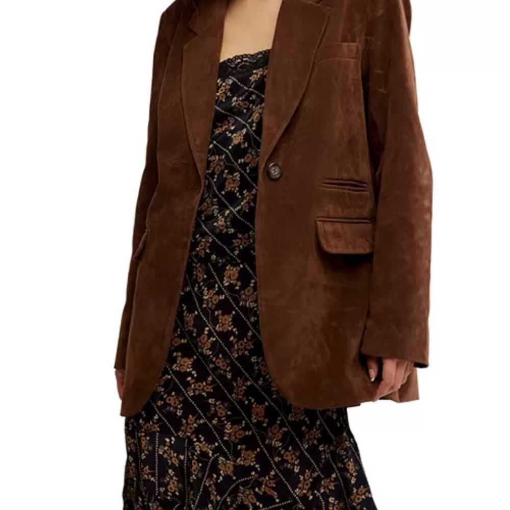 Free People We The Free Paper Cut Faux Suede Blazer Sz L Oversized Boxy - Picture 15 of 15